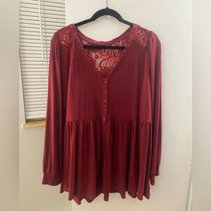 Torrid Long Sleeve Red Blouse